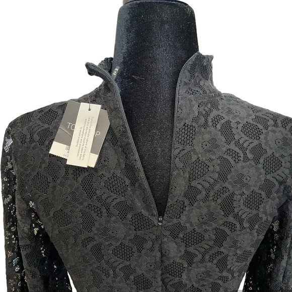 NWT Topshop Black Lace Long Sleeve Top With White Beaded Embroidery - Picture 6 of 9
